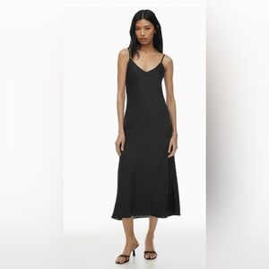 Aritzia Wilfred Satin Cami Slip Maxi Satin Black Dress New with Tags Sz Xl 12